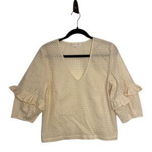 Corey Lynn Calter Ivory‎ Eyelet Lace Boho Ruffle Top Anthropologie Size Small